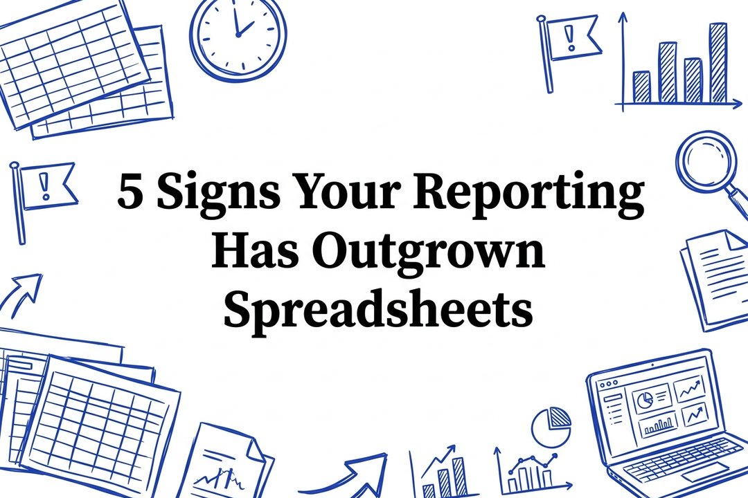 5 Signs Your Reporting Has Outgrown Spreadsheets — Reporting Automation illustration